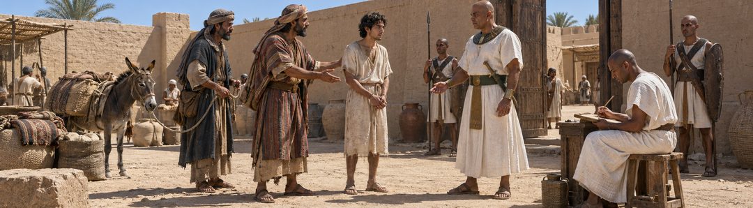 Illustratie bij: Jozef wordt in Egypte aan Potifar verkocht.
