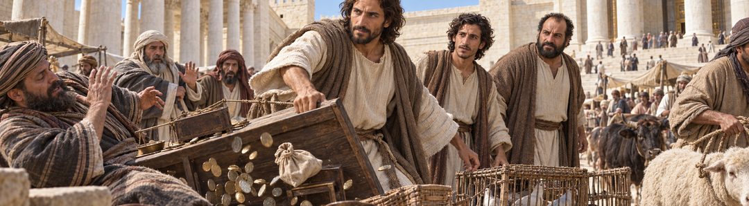 Illustratie bij: Jezus reinigt de tempel uit ijver voor Gods huis.