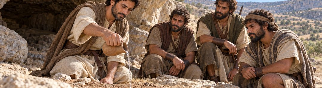 Illustratie bij: David giet het water uit Bethlehem uit.