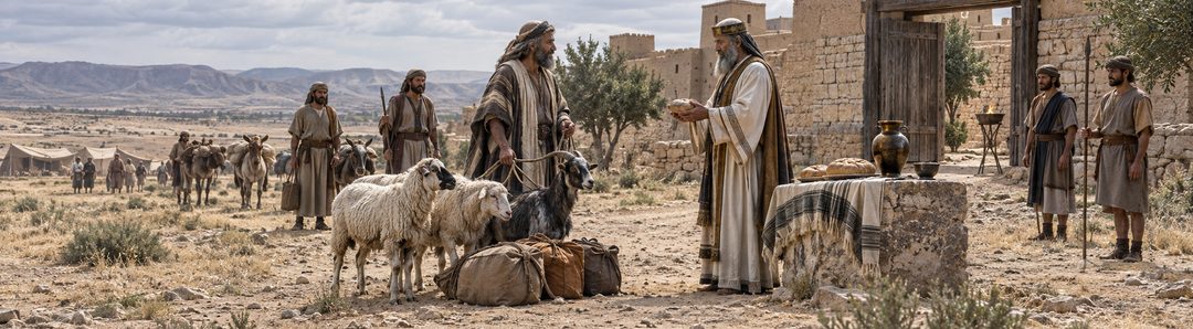 Illustratie bij: Abram geeft Melchizedek een tiende van de buit.