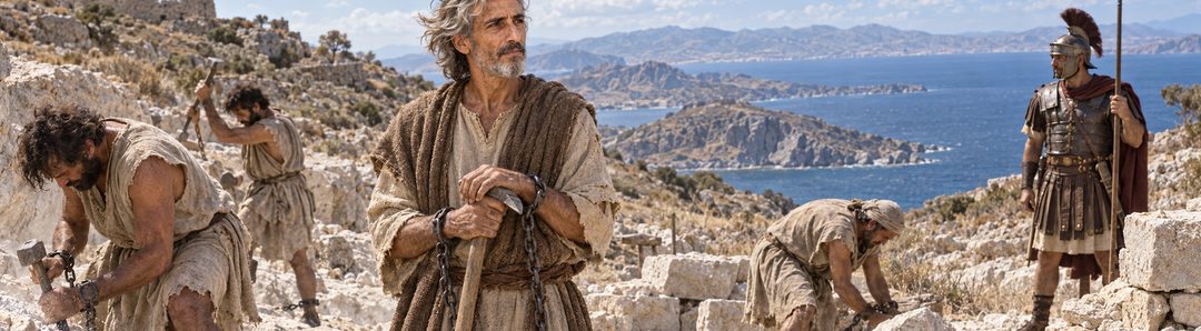 Illustratie bij: Johannes werkt als verbannen gevangene op Patmos.