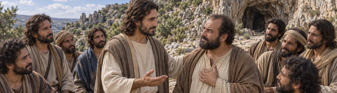 Illustratie bij: Jezus spreekt Petrus zalig na Gods openbaring.