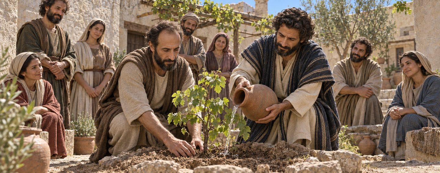 Illustratie bij: Paulus en Apollos dienen, God geeft de groei.