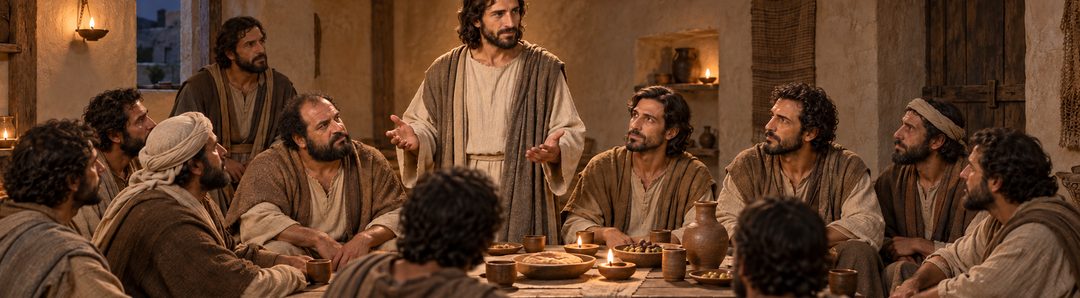 Illustratie bij: Jezus zendt de elf uit vanuit de bovenzaal.