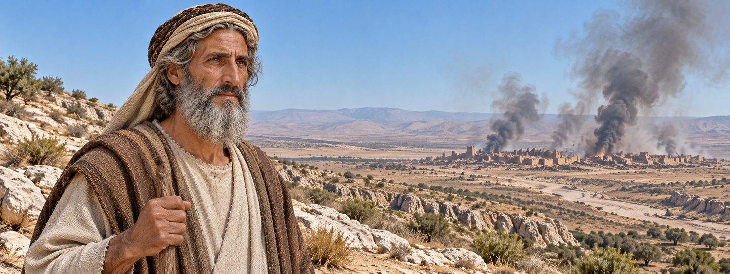 Illustratie bij: Abraham kijkt uit over het oordeel over Sodom.