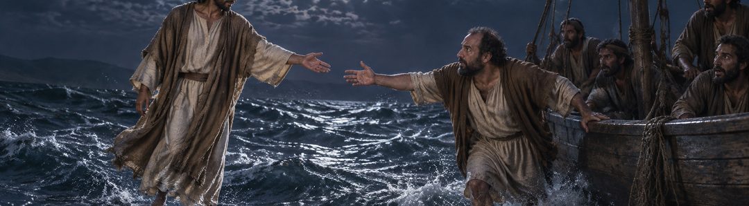 Illustratie bij: Petrus stapt op Jezus’ woord uit de boot.