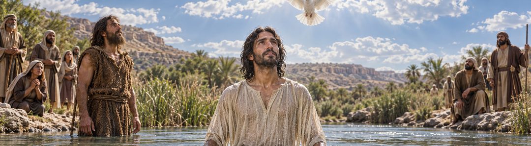 Illustratie bij: Bij zijn doop wordt Jezus Gods geliefde Zoon genoemd.