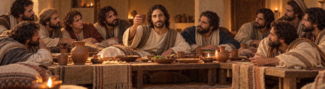 Illustratie bij: Jezus reikt de beker van het nieuwe verbond aan.