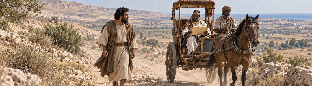 Illustratie bij: Filippus ontmoet de wagen op de woestijnweg.
