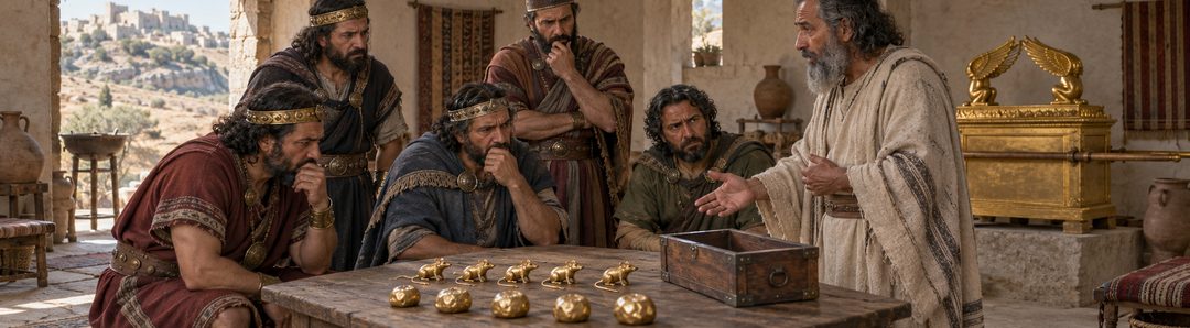 Illustratie bij: De Filistijnen bereiden hun gouden schuldoffer voor.