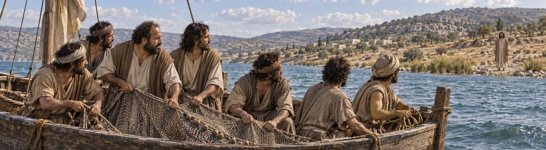 Illustratie bij: De zeven discipelen zien Jezus aan het Meer van Tiberias.
