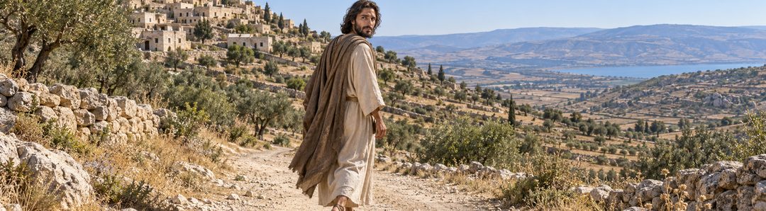 Illustratie bij: Jezus verlaat Nazareth op weg naar Kapernaüm.