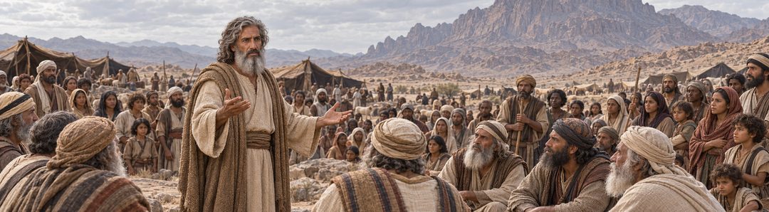 Illustratie bij: Mozes legt Gods verbondsaanbod aan heel Israël voor.