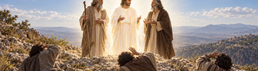 Illustratie bij: Jezus spreekt met Mozes en Elia over Zijn exodus.