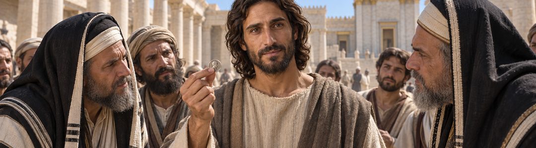 Illustratie bij: Jezus geeft de belastingmunt terug aan de keizer.