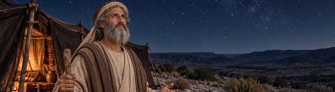 Illustratie bij: Abraham gelooft Gods belofte onder de sterren.