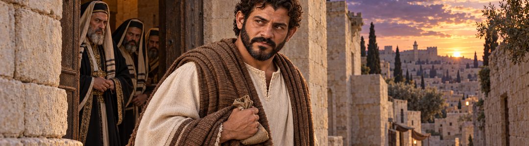 Illustratie bij: Judas neemt het zilver aan en zoekt een gelegenheid.