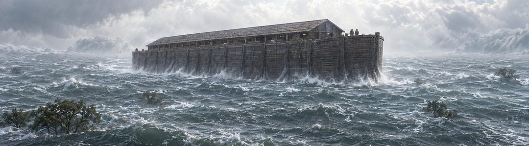 Illustratie bij: De wereldwijde zondvloed en de ark als enige toevlucht.