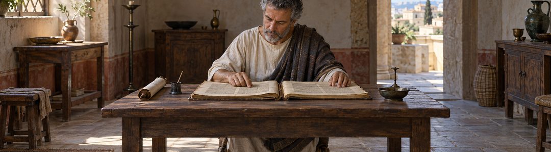 Illustratie bij: Eusebius raadpleegt het werk van Papias.