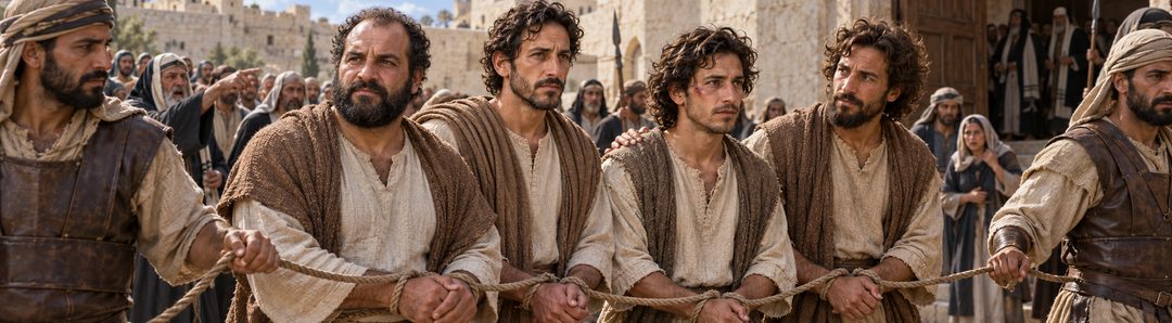 Illustratie bij: De vier discipelen worden om Jezus’ naam vervolgd.