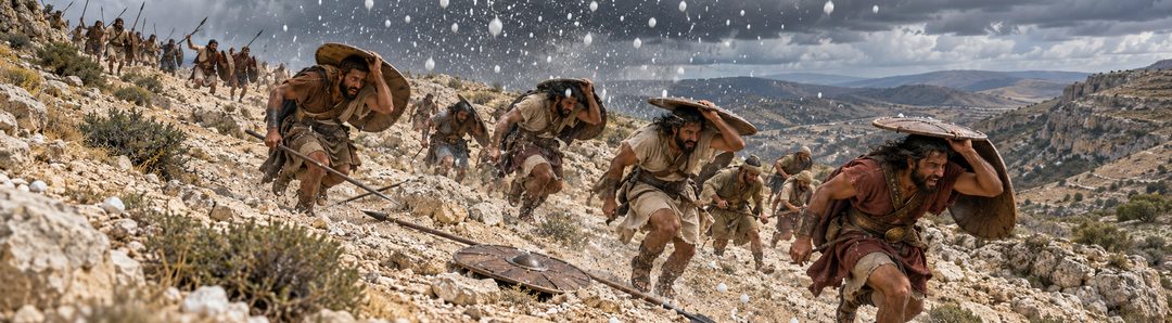 Illustratie bij: Hagel treft de vluchtende Amorieten bij Beth-Horon.
