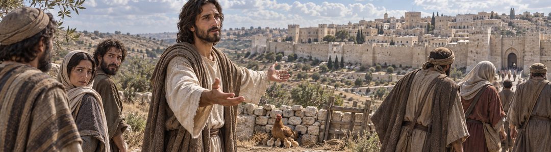 Illustratie bij: Jezus roept Jeruzalem bijeen maar de mensen weigeren.