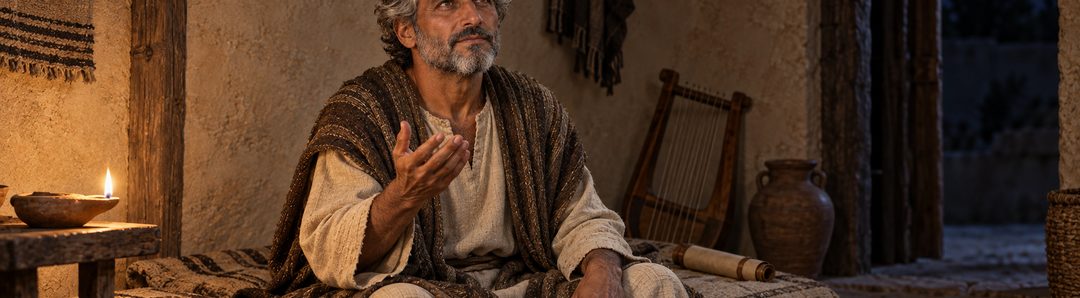 Illustratie bij: David bidt en overdenkt Psalm 4 in de avond.