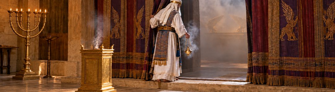 Illustratie bij: De hogepriester brengt het gouden wierookvat binnen.