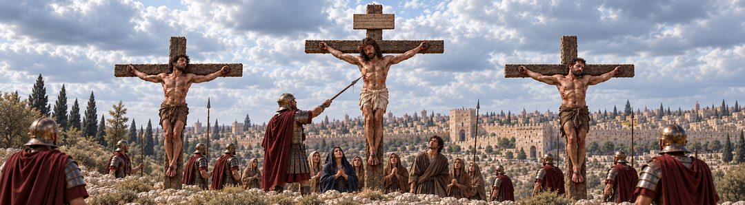 Illustratie bij: Jezus wordt aan het kruis doorstoken.