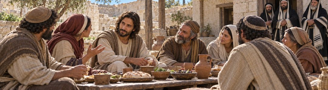 Illustratie bij: Jezus ontvangt zondaars aan tafel.