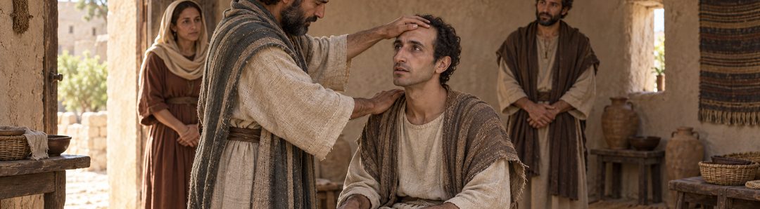Illustratie bij: Ananias legt Saul de handen op zodat hij weer ziet.