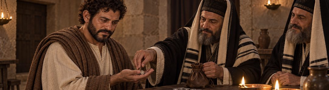 Illustratie bij: Judas vraagt geld voor het verraad.