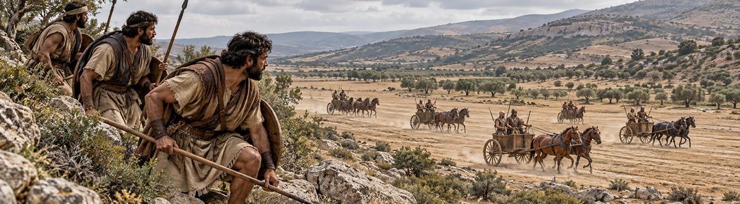 Illustratie bij: Juda aarzelt tegenover de strijdwagens in het dal.
