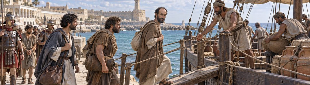 Illustratie bij: Paulus, Lukas en Aristarchus gaan aan boord van het Adramytteense schip.