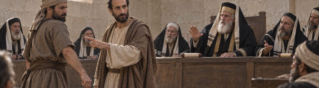 Illustratie bij: Paulus protesteert nadat hij voor het Sanhedrin is geslagen.