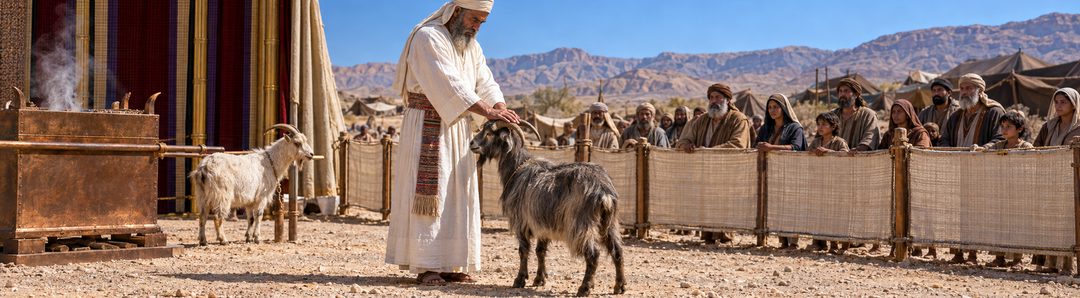 Illustratie bij: De hogepriester draagt symbolisch Israëls schuld over op het offerdier.
