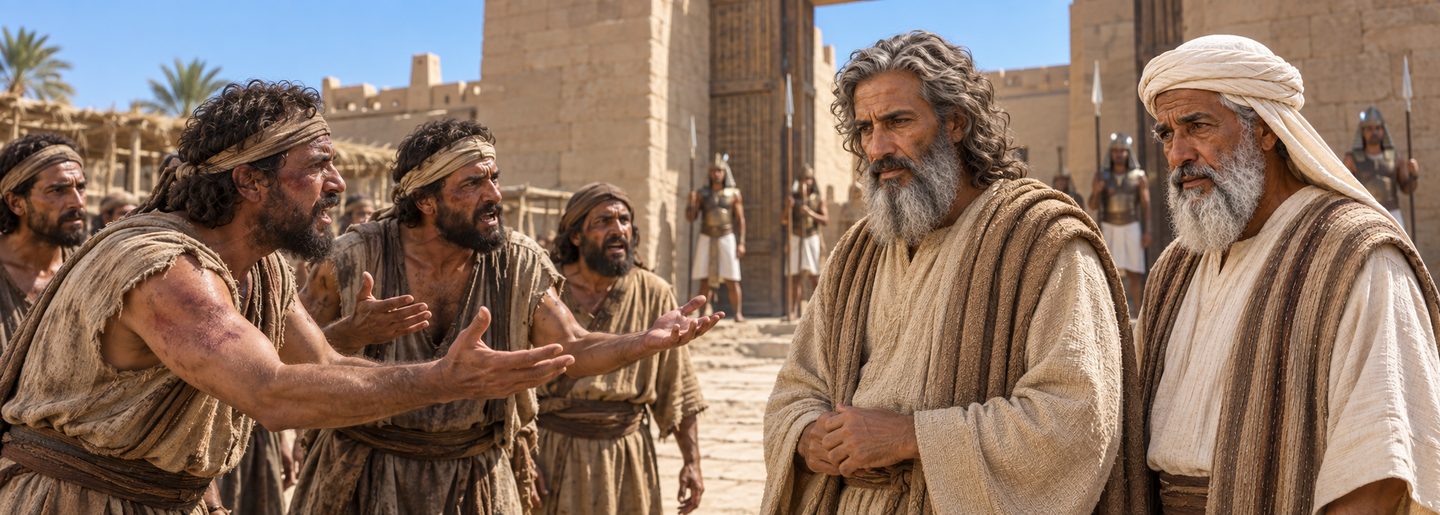 Illustratie bij: De Israëlitische voormannen verwijten Mozes en Aäron.