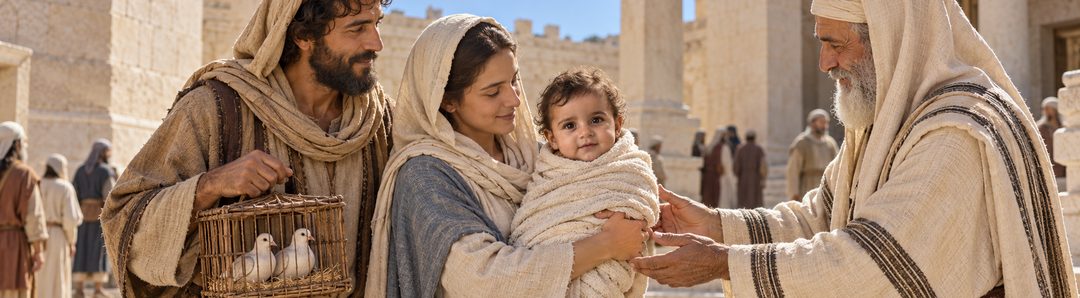Illustratie bij: Jezus wordt als kind onder de wet in de tempel gebracht.