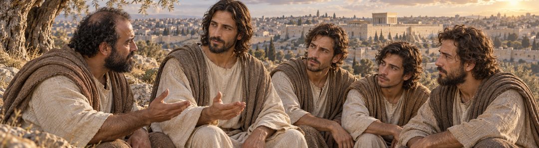 Illustratie bij: Vier discipelen stellen Jezus twee vragen.