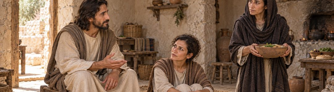 Illustratie bij: Martha's zorgen en Maria's aandacht voor Jezus.