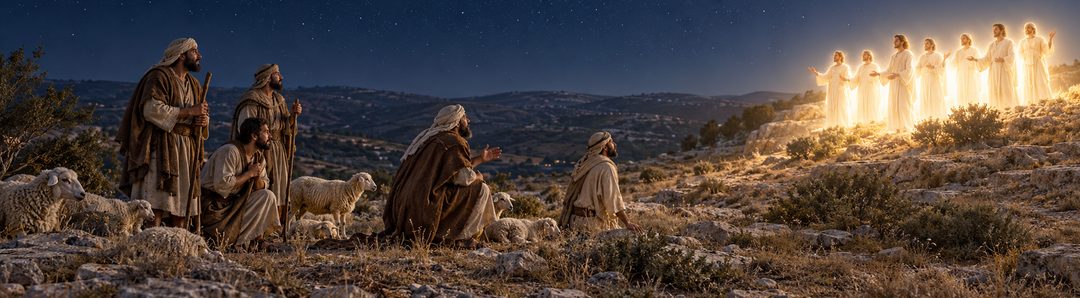 Illustratie bij: De herders horen het hemelse leger God loven.