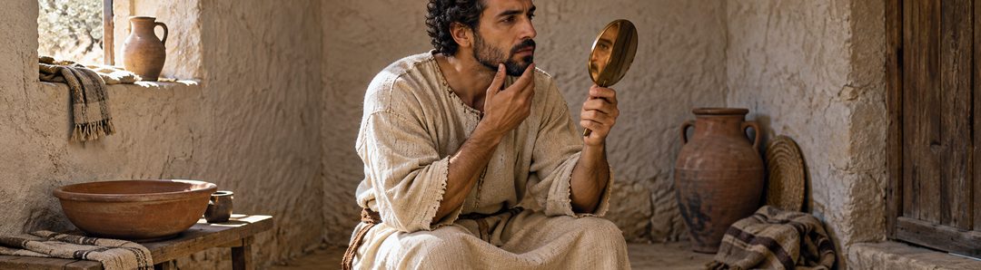 Illustratie bij: De hoorder die zichzelf in een spiegel bekijkt.