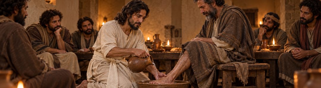 Illustratie bij: Jezus wast de voeten van Zijn discipelen.