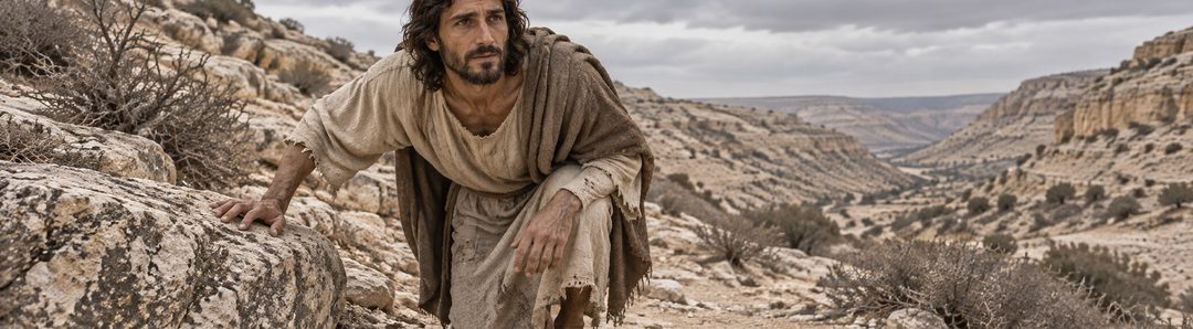 Illustratie bij: Jezus doorstaat echte menselijke honger en zwakheid zonder te zondigen.