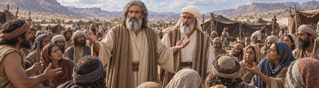 Illustratie bij: Mozes en Aäron beantwoorden het gemor van Israël.