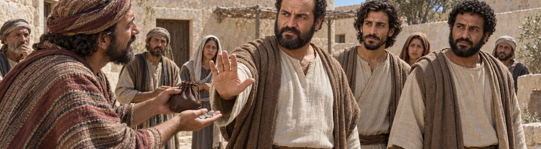 Illustratie bij: Simon biedt geld voor Gods kracht.