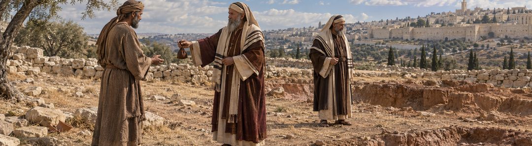Illustratie bij: De priesters kopen de akker met Judas' geld.