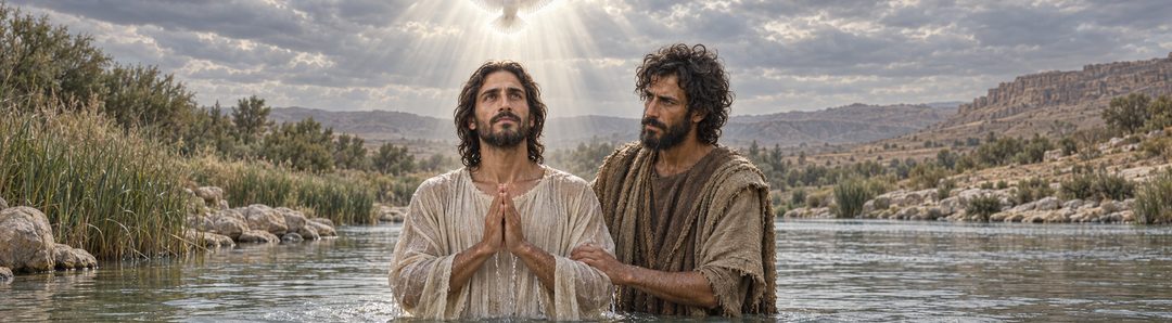 Illustratie bij: Jezus ontvangt bij Zijn waterdoop de Heilige Geest.