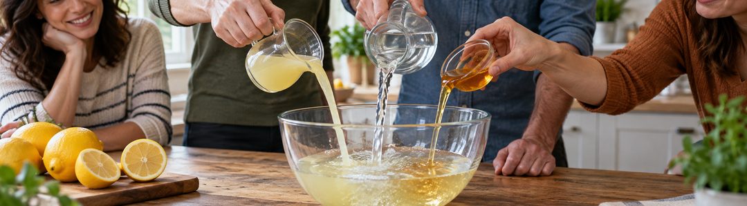 Illustratie bij: Drie ingrediënten worden één limonade.