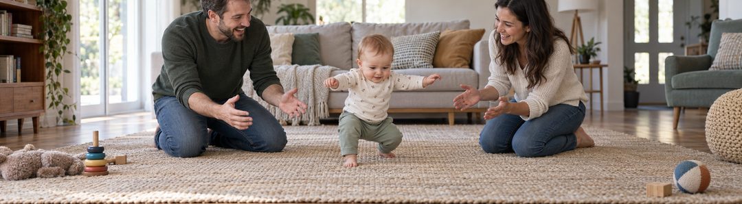 Illustratie bij: Een kind leert lopen door vallen en opnieuw proberen.